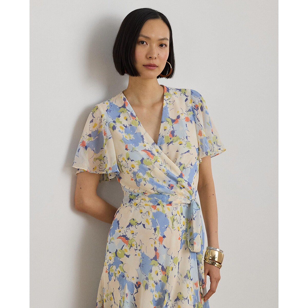Floral Print Short Sleeve Wrapover Dress blue print, LAUREN RALPH LAUREN