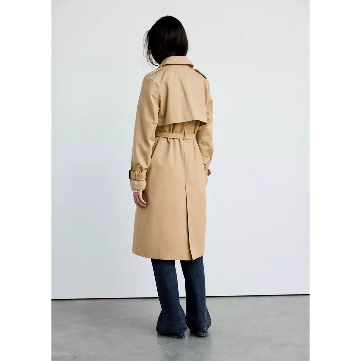 Trench long ceinture beige, MANGO