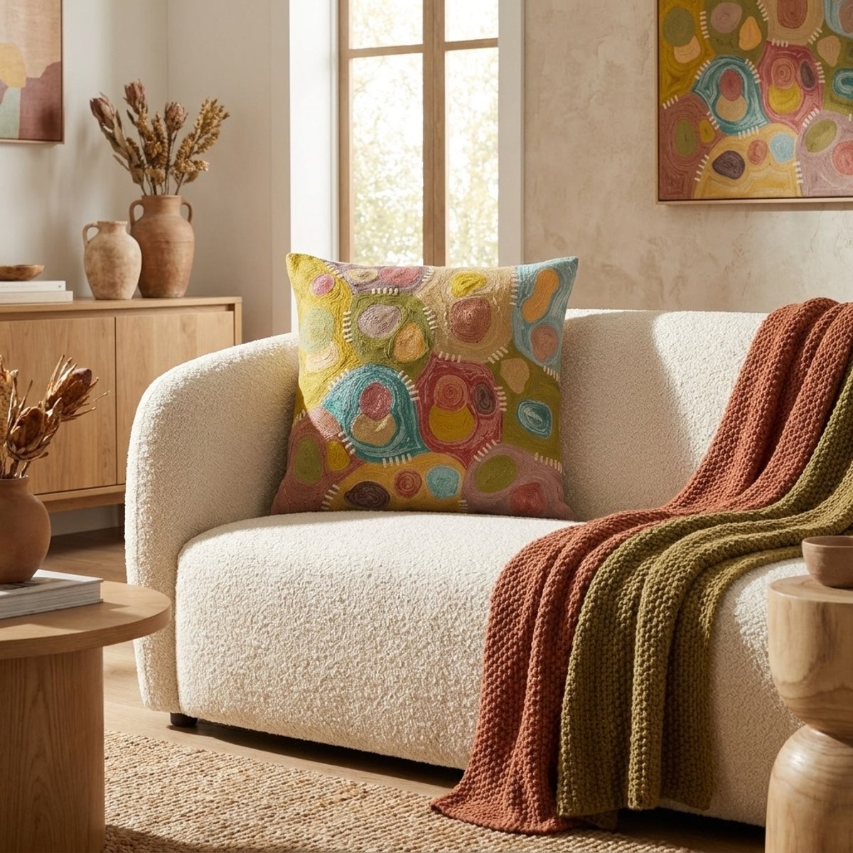 Coussin brodé Épure Solaire mineral, EDEN