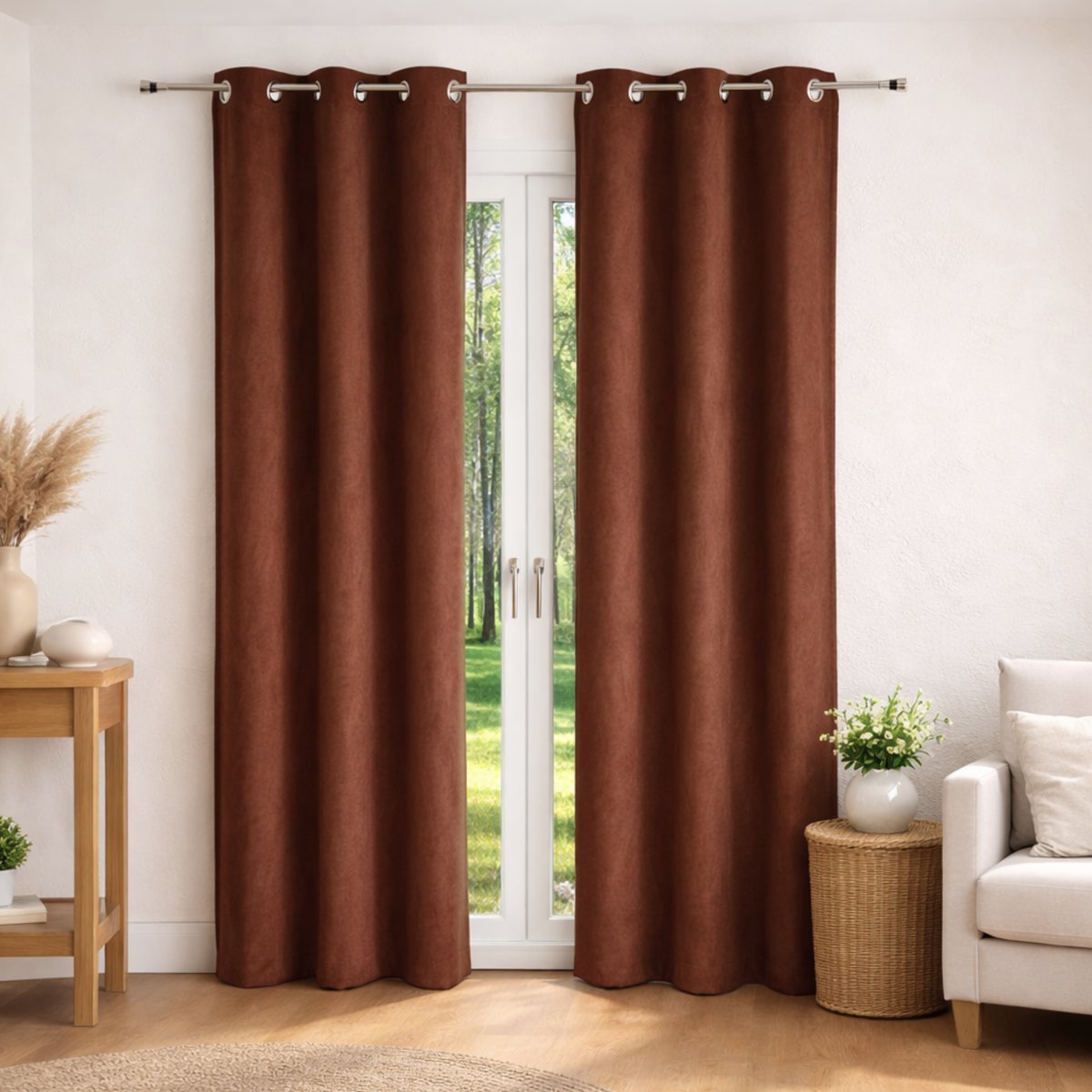 Rideau uni  - Effet daim - QABANE taupe, HOME MAISON