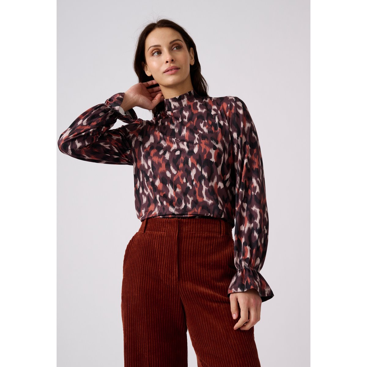 T-shirt col montant en maille chaude marron graphique, DAMART