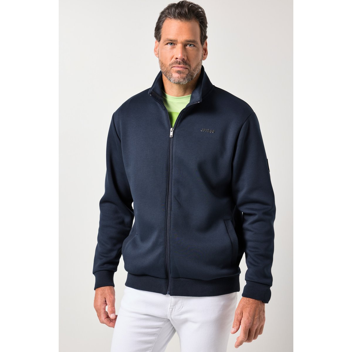 Veste en molleton Interlock, col montant bleu marine, JP1880