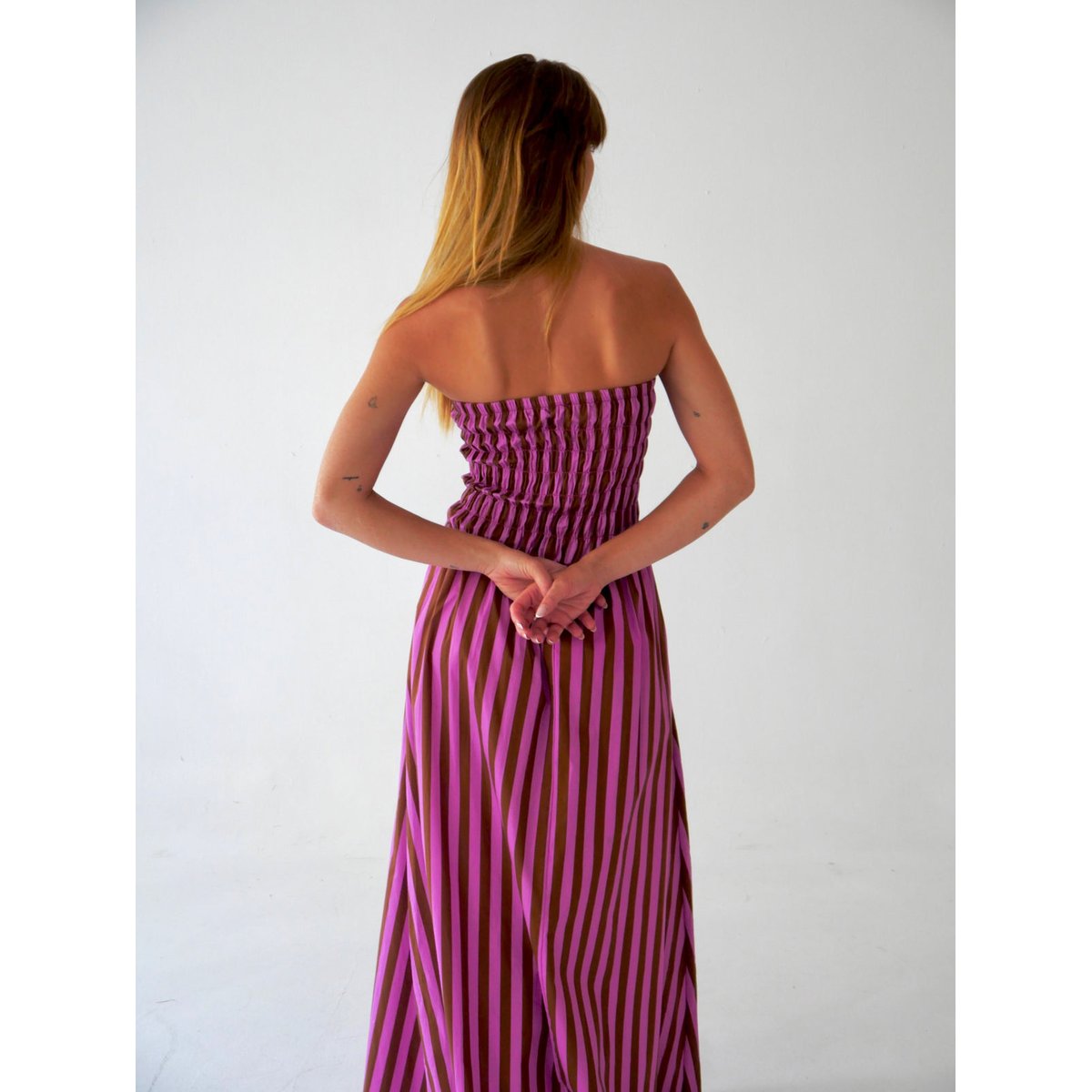 Robe longue bustier rayée EMILY marron / rose, MINDTRAVELER