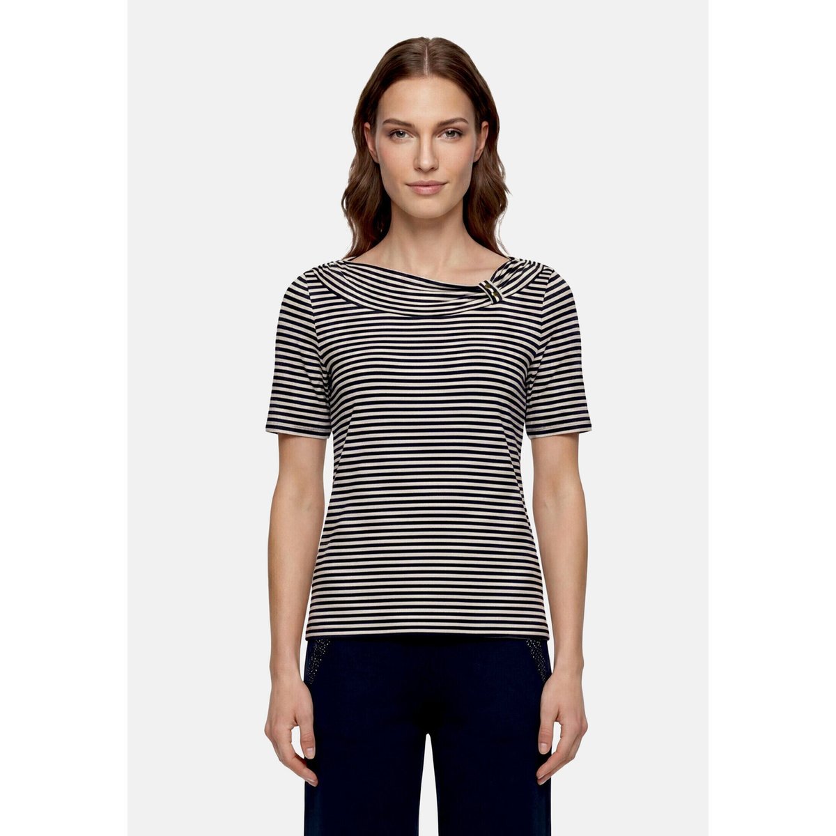 T-shirt à rainures à fronce dark blue/beige, BETTY BARCLAY