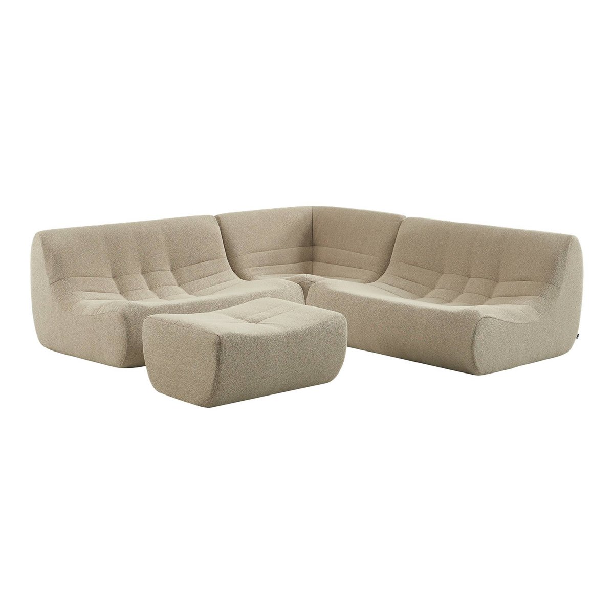 Canapé d'angle compressé modulable 5 places avec repose pied bouclette texturée SOKOL beige, SWEEEK