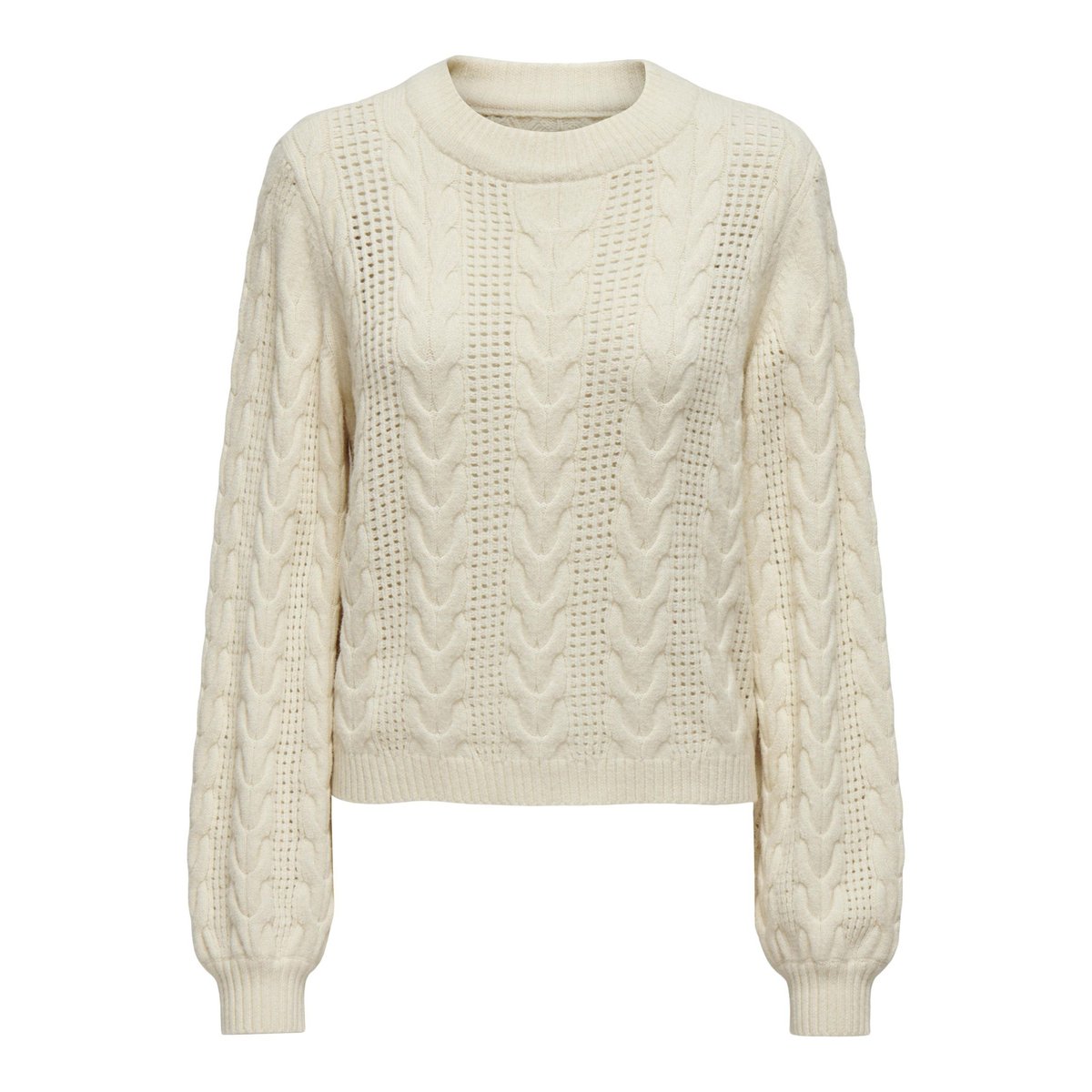 Pull torsadé, col rond blanc cassé, ONLY
