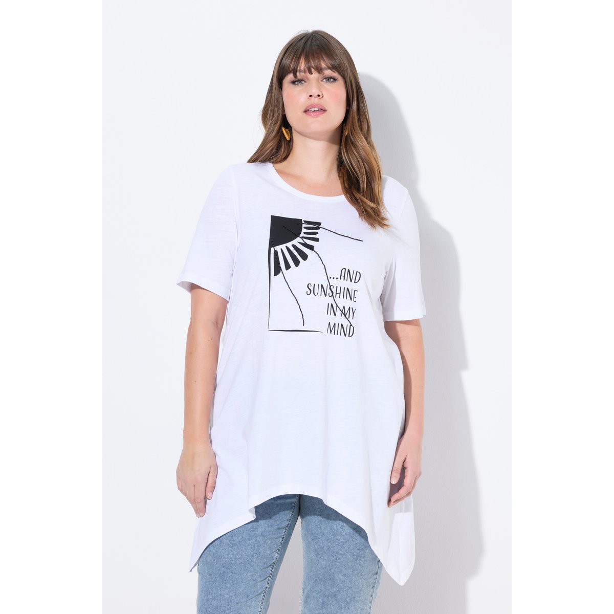 T-shirt, soleil, col rond, manches courtes blanc cassé, ULLA POPKEN