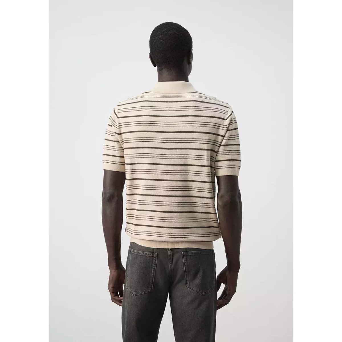 Polo en maille de coton mélangé à rayures beige, MANGO MAN