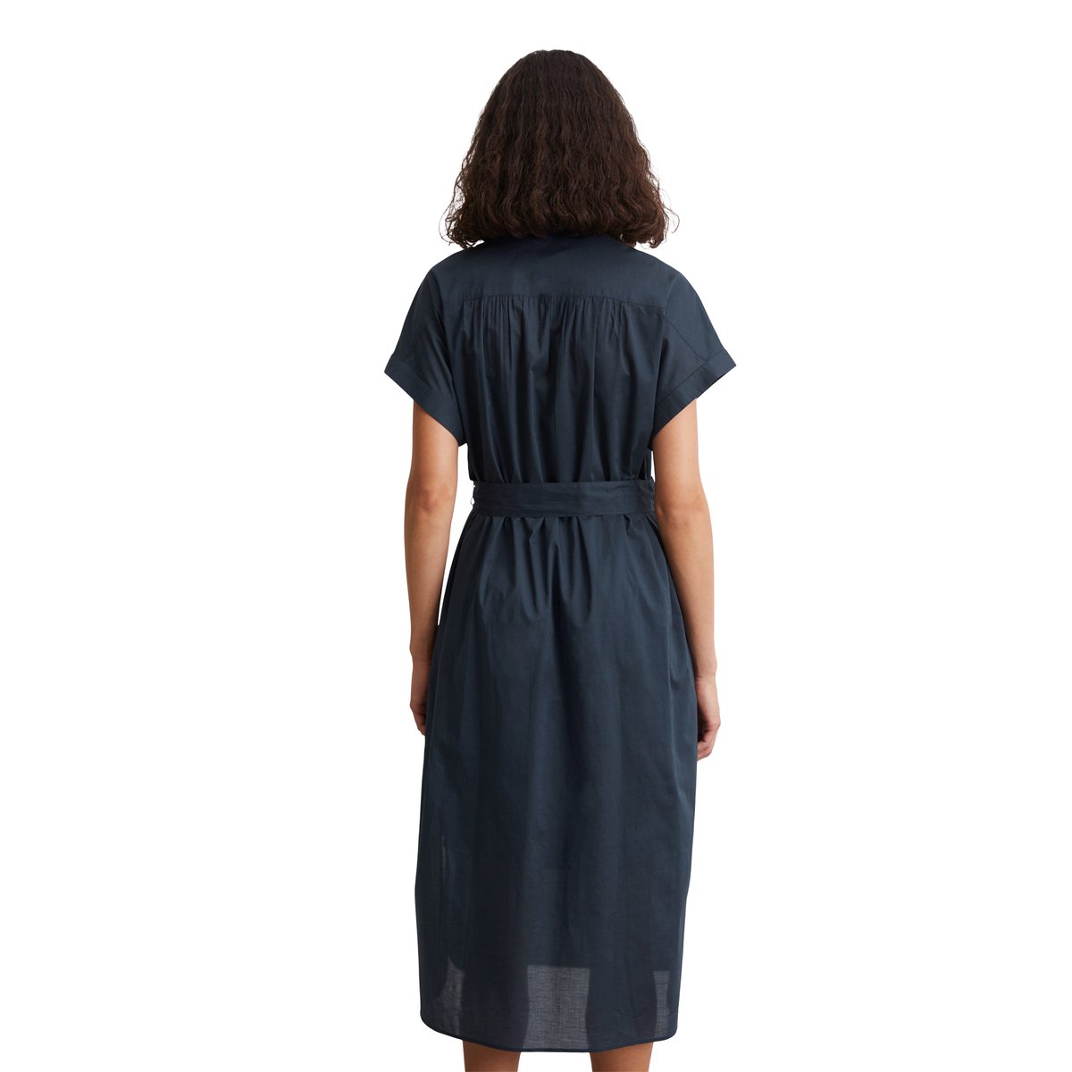 Robe chemisier relaxed en voile de coton léger bleu foncé, MARC O'POLO
