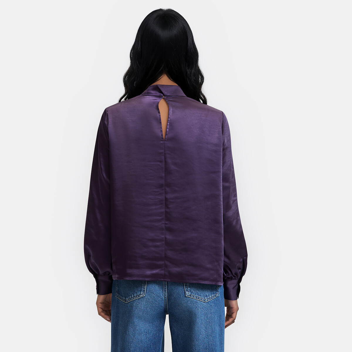 Satin Long Sleeve High Neck Blouse purple, LA REDOUTE COLLECTIONS