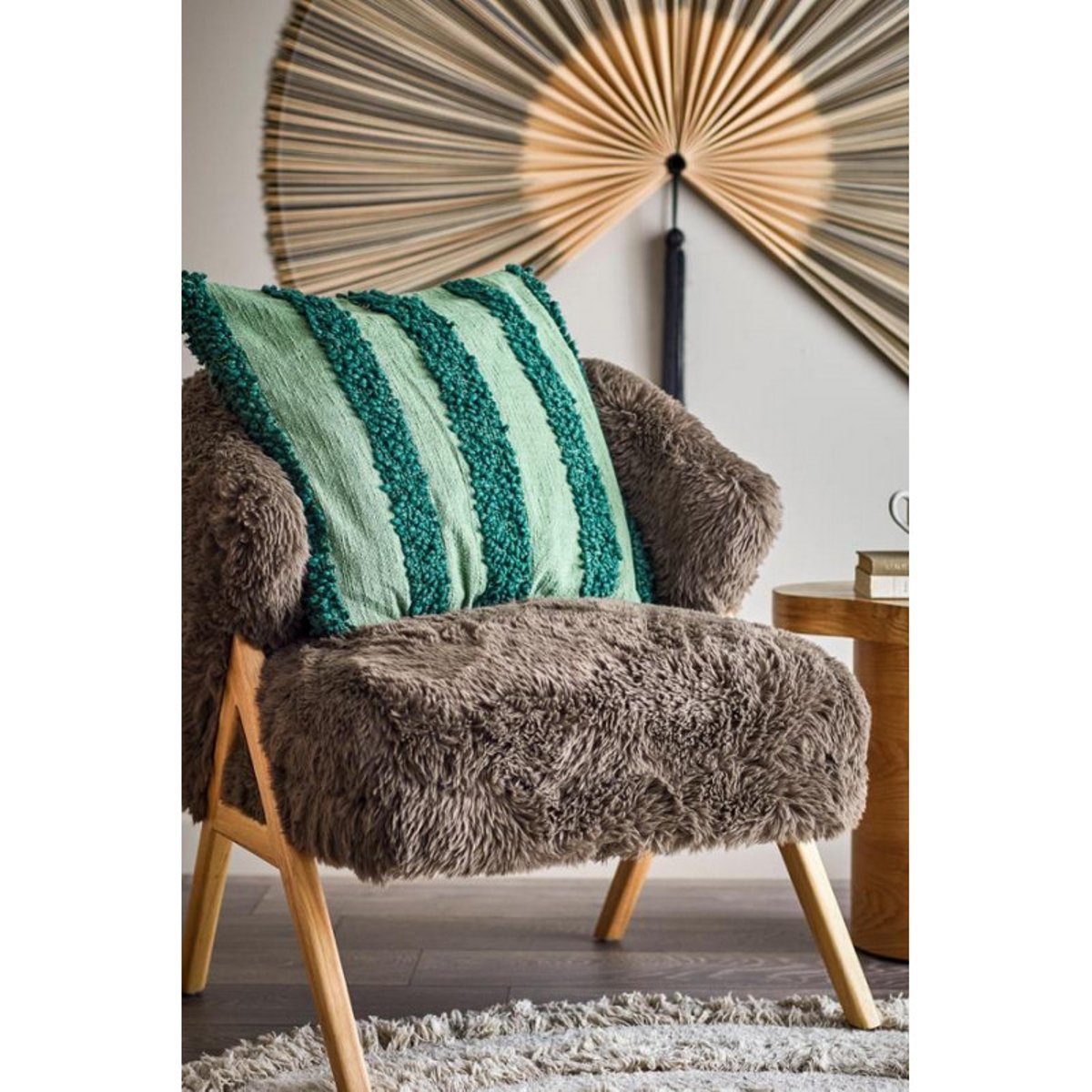Grand coussin tufté coton CORY vert, BLOOMINGVILLE