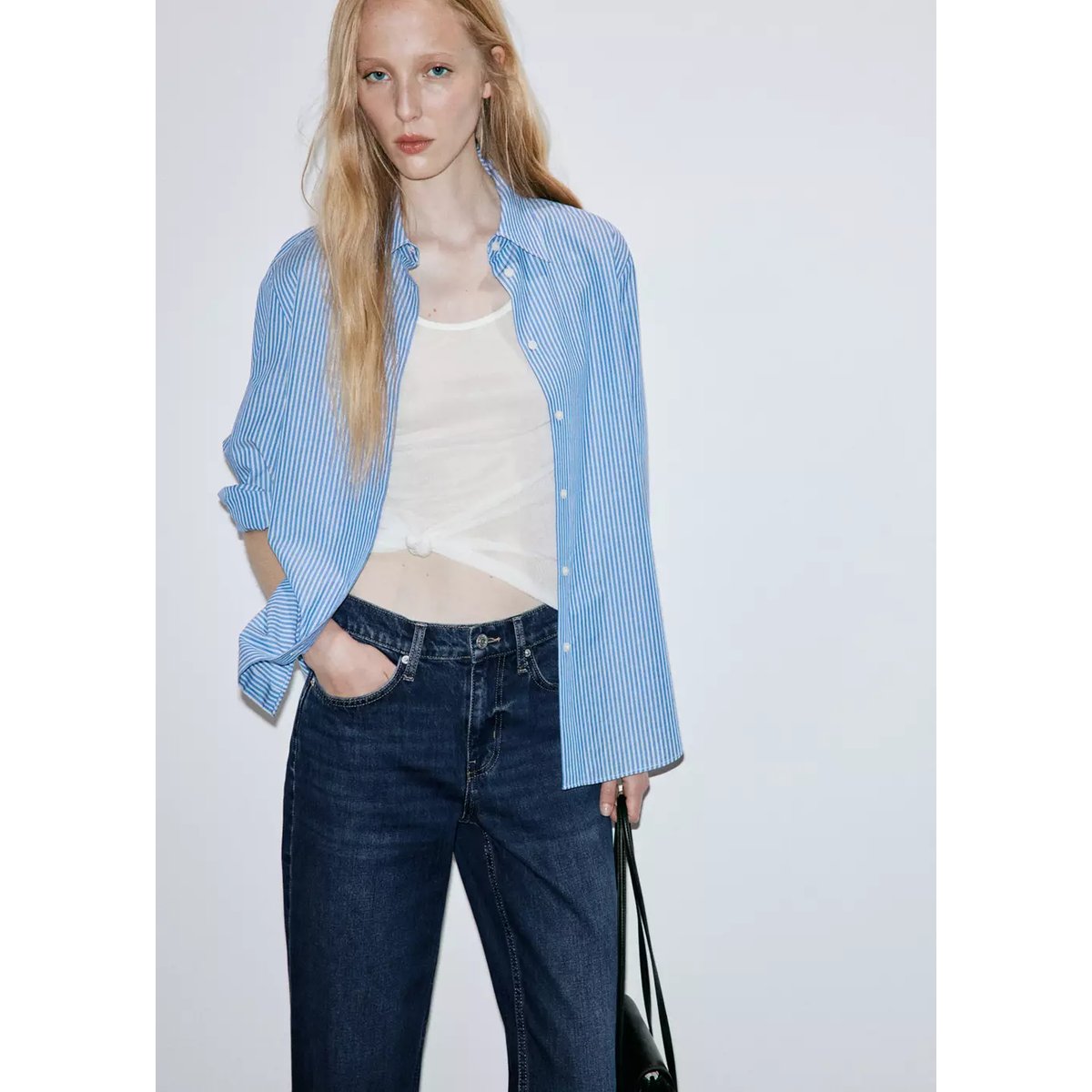 Jean droit taille normale bleu foncé, MANGO