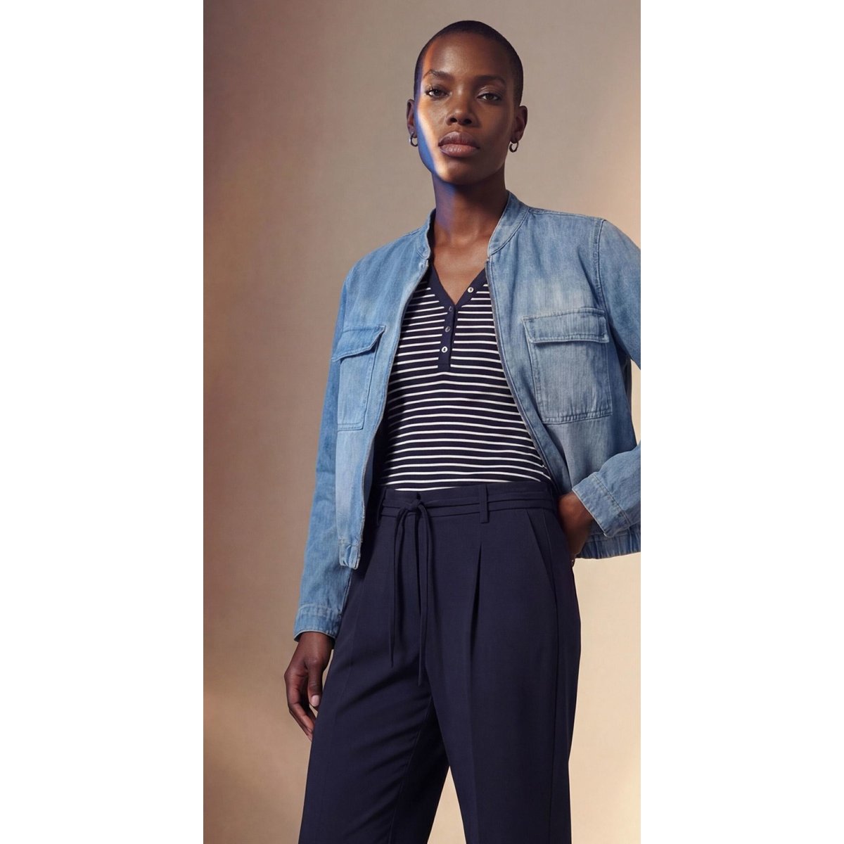Ringelshirt à patte de boutonnage dark bluecream, ZERO