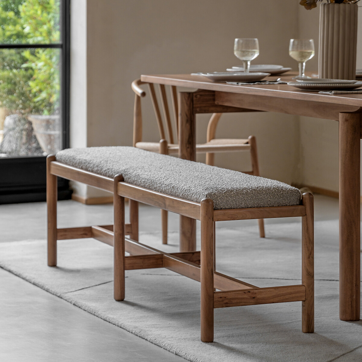 Chico Boucle Upholstered 3 Seater Dining Bench (160 cm) natural, ÉDITÉ