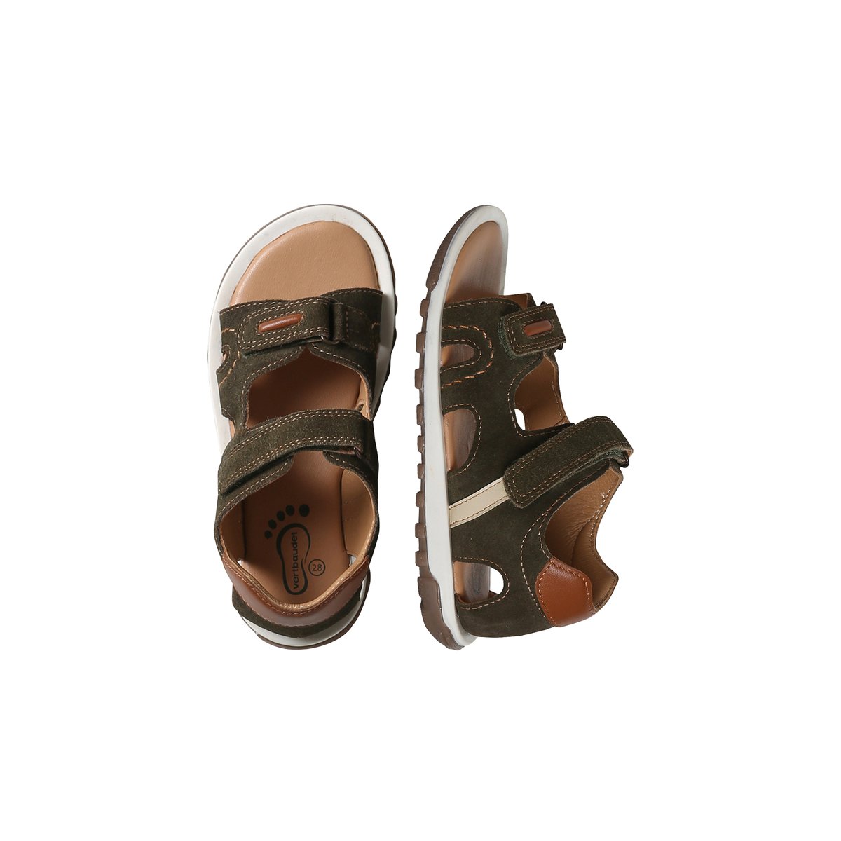Sandales cuir à scratchs kaki, VERTBAUDET