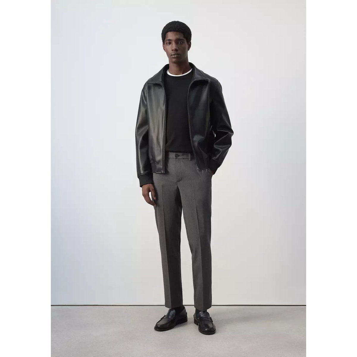 Blouson simili-cuir fermeture Éclair noir, MANGO MAN