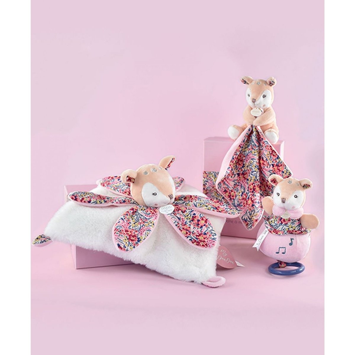 Peluche musicale BOH'AIME Faon rose, DOUDOU ET COMPAGNIE