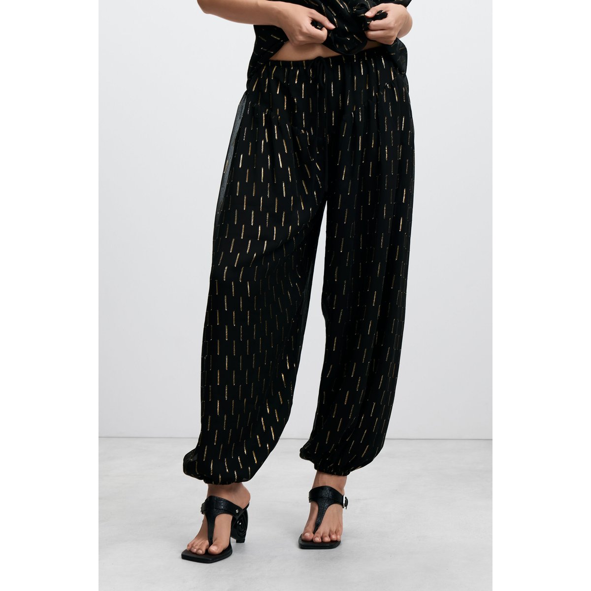 pantalon balloon à détails métallisés noir, DESIGUAL
