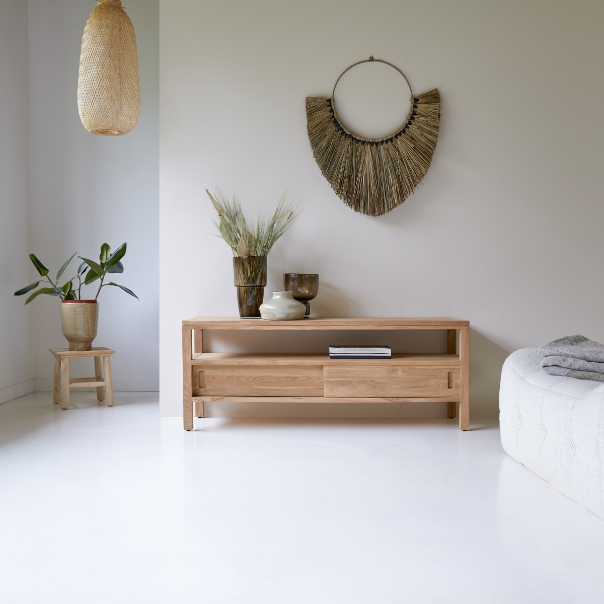 Meuble Hi-FI, TV en Teck massif, ANTON naturel, TIKAMOON
