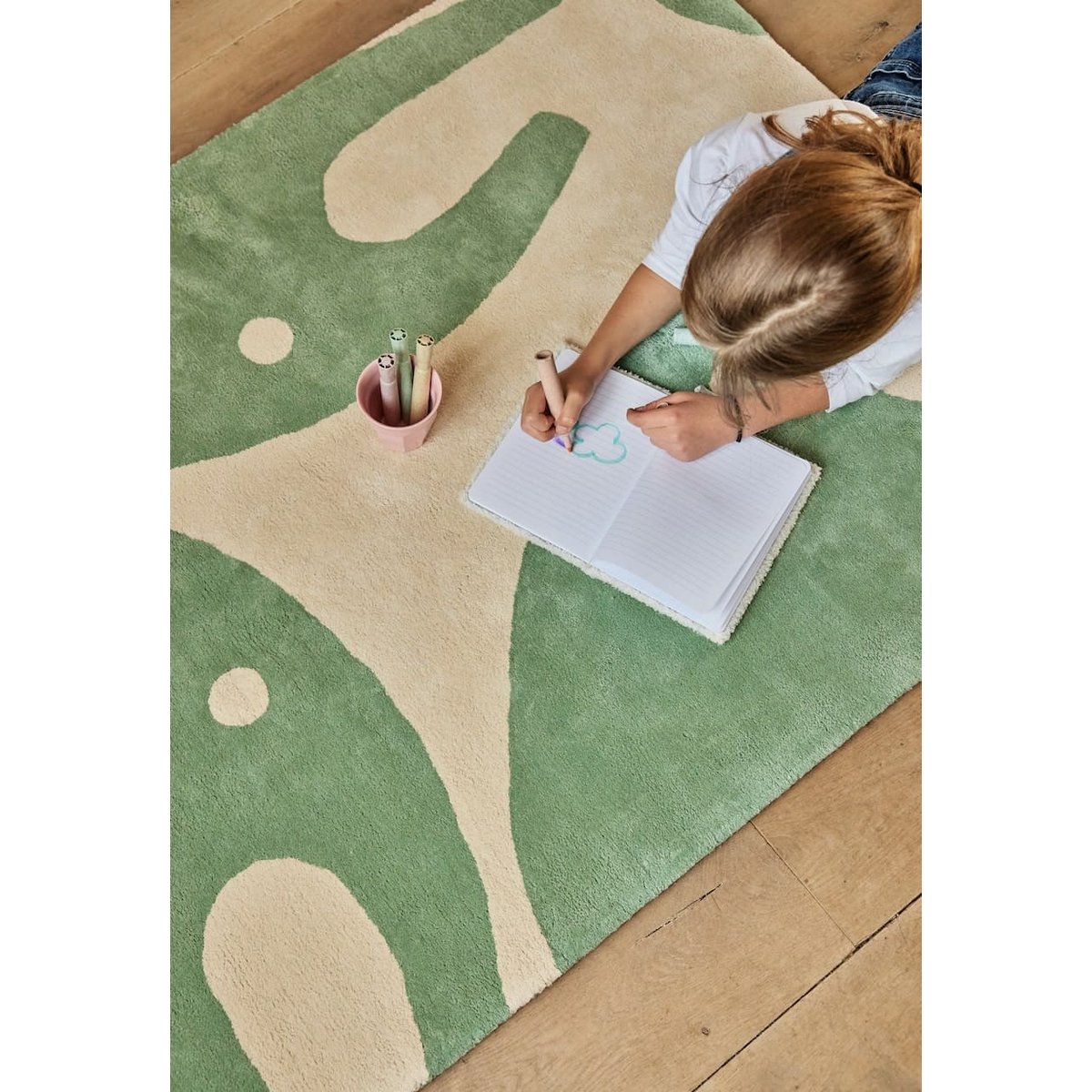 Tapis enfant rectangulaire épais, Coton bio GOTS, ELEPHANT vert, BLEUU STUDIO