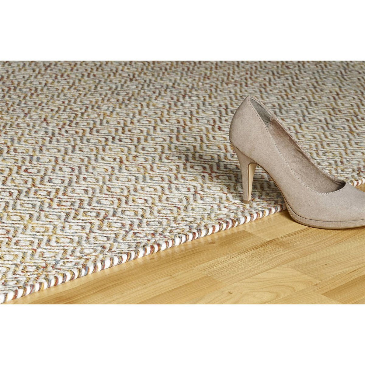Tapis rectangulaire en laine tissé main multicolore beige sable et ivoire, ARTE ESPINA