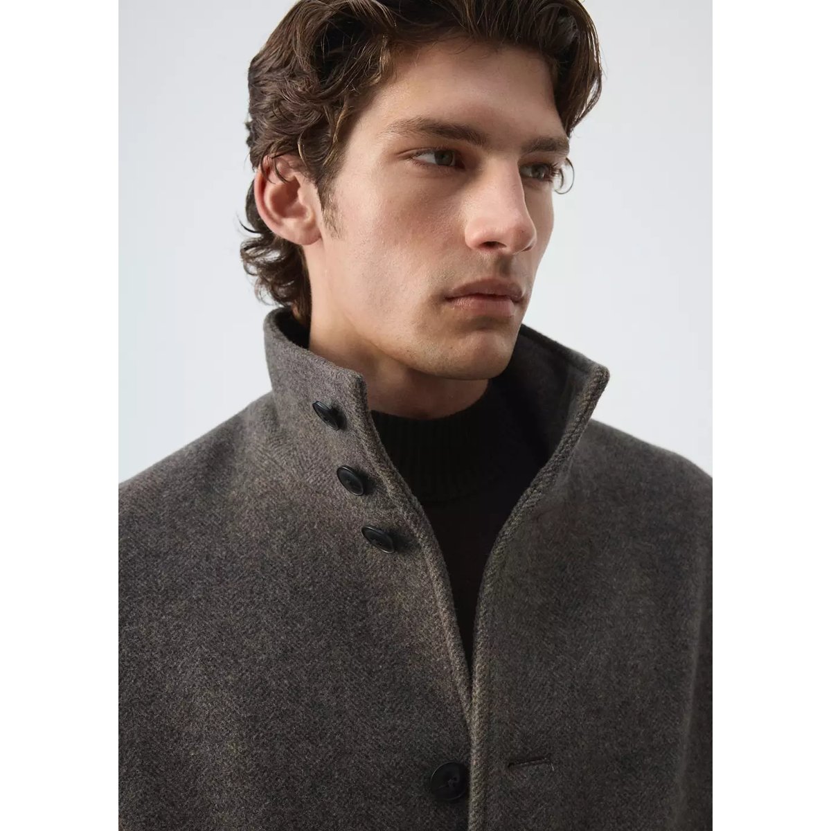 Manteau en mélange de laine à col cheminée marron moyen, MANGO MAN