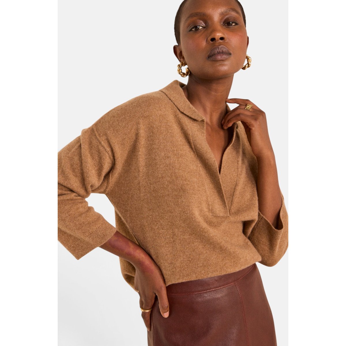 Pull à manches longues en cachemire ALICIA camel fonce, Maison 123