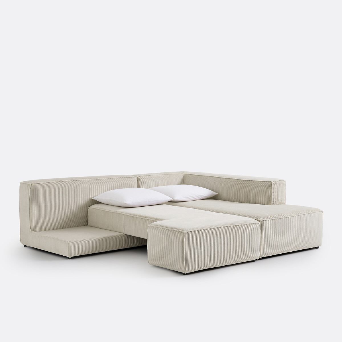 Canapé d'angle convertible, en velours côtelé moyennes côtes, GINOSA beige, LA REDOUTE INTERIEURS