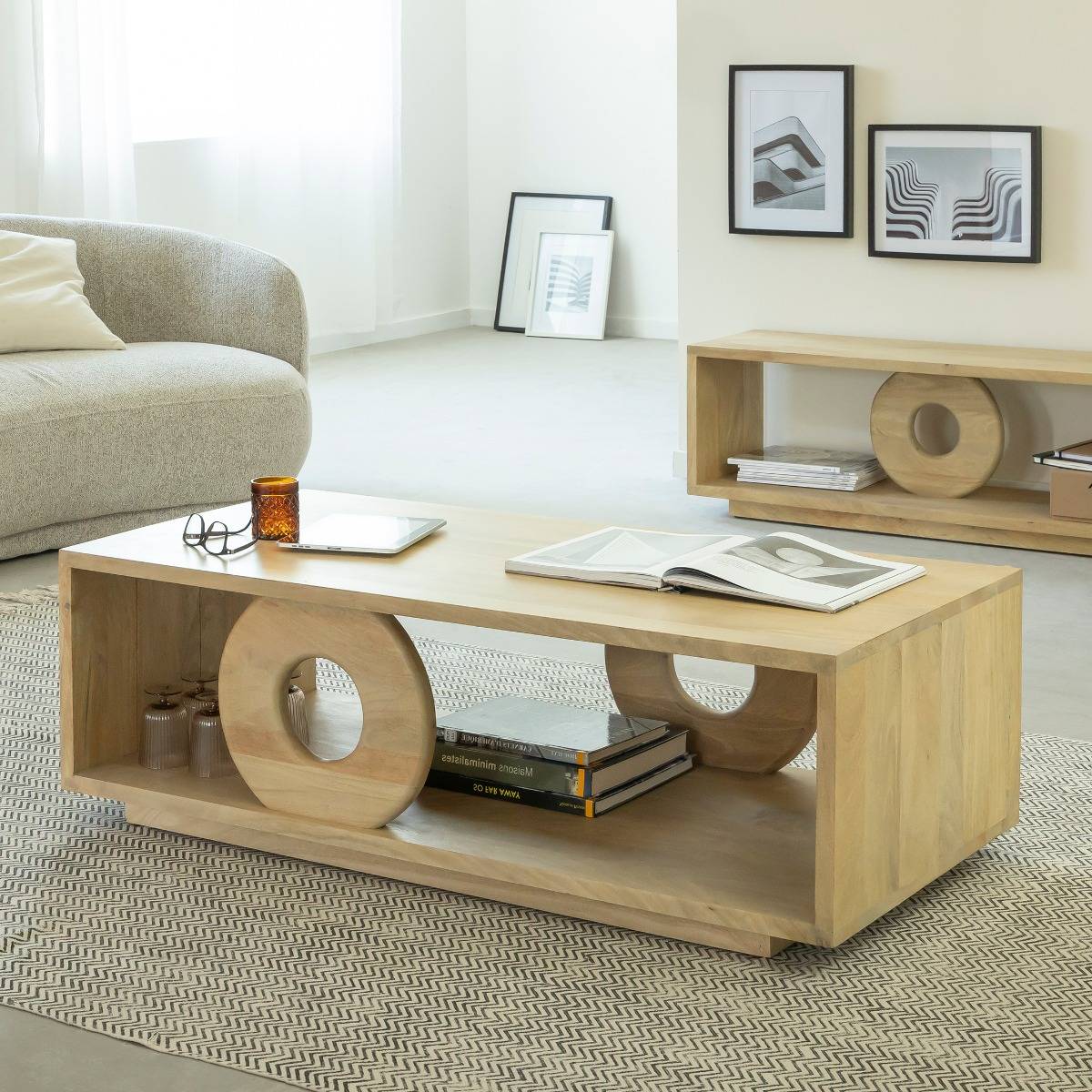 Table basse en bois de manguier ALWEN bois clair, MADE IN MEUBLES