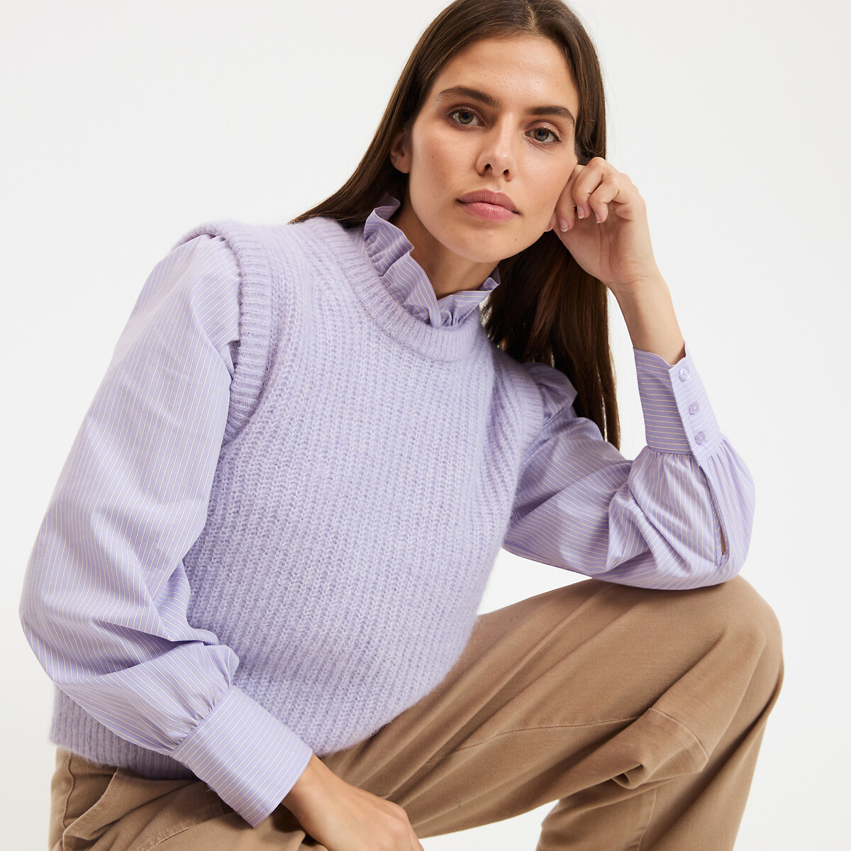 Camisola sem mangas com gola redonda em mistura de alpaca, Signature ANETTE violeta-claro, LA REDOUTE COLLECTIONS