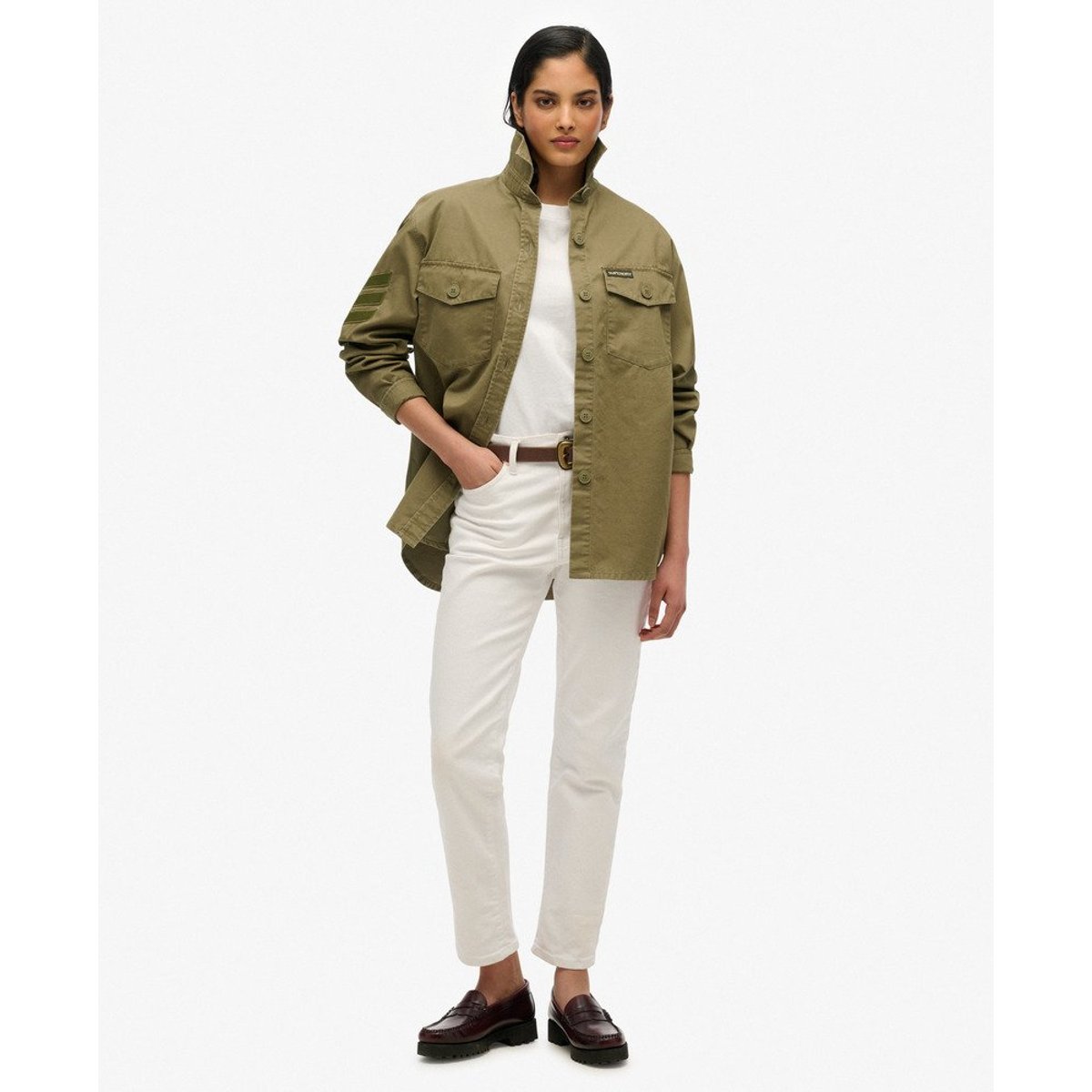 Chemise Oversize Ornée Style Militaire kaki mousse, SUPERDRY