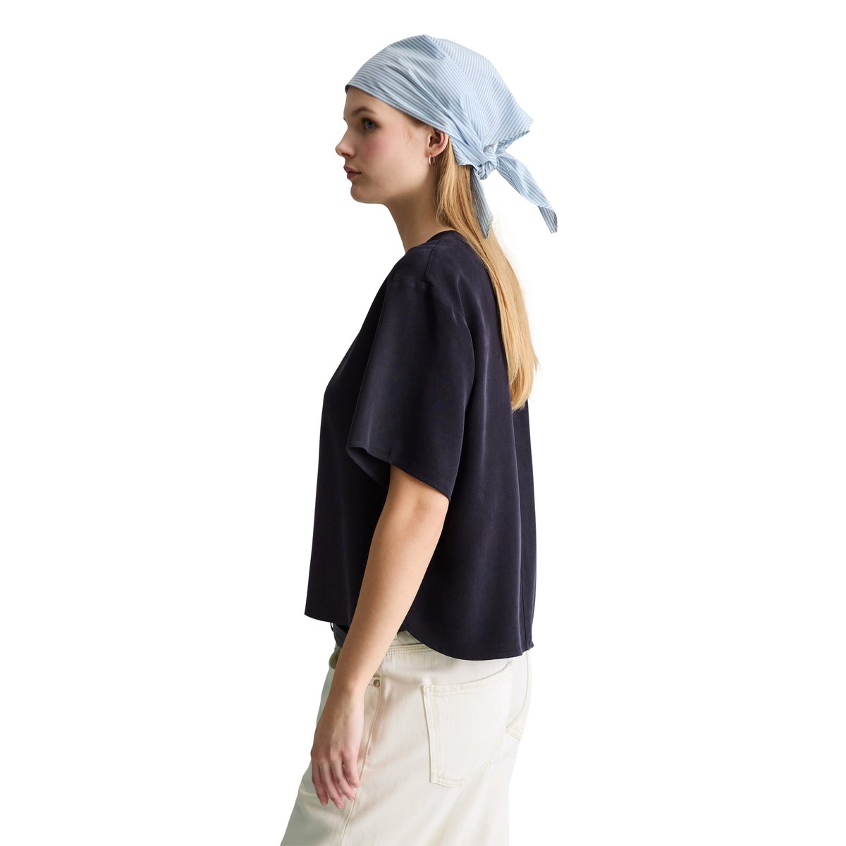 Chemisier à crop relaxed en TENCEL™ Lyocell bleu fooncé, MARC O’POLO DENIM