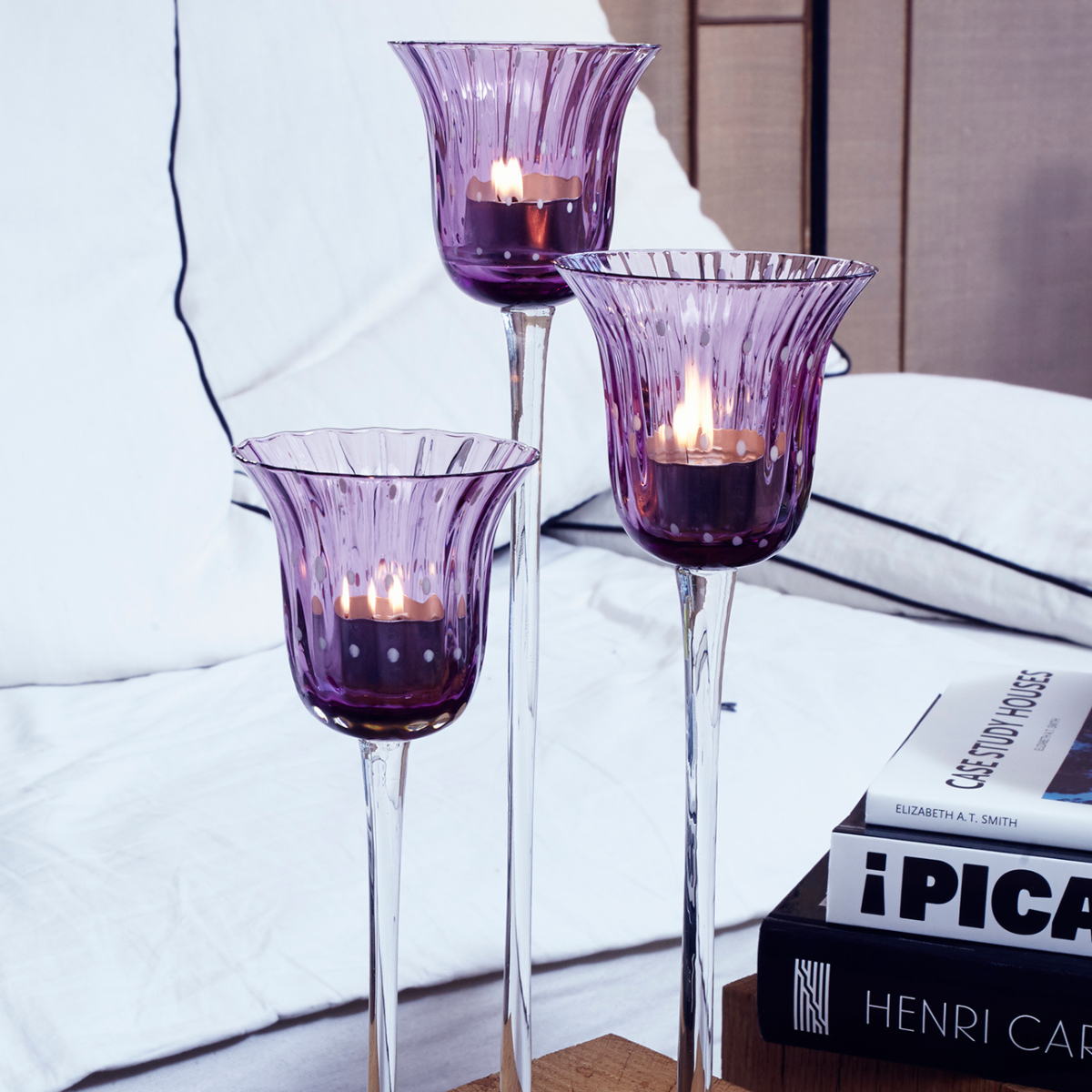 Photophore décoratif en verre soufflé H25 rouge, SIA DECO