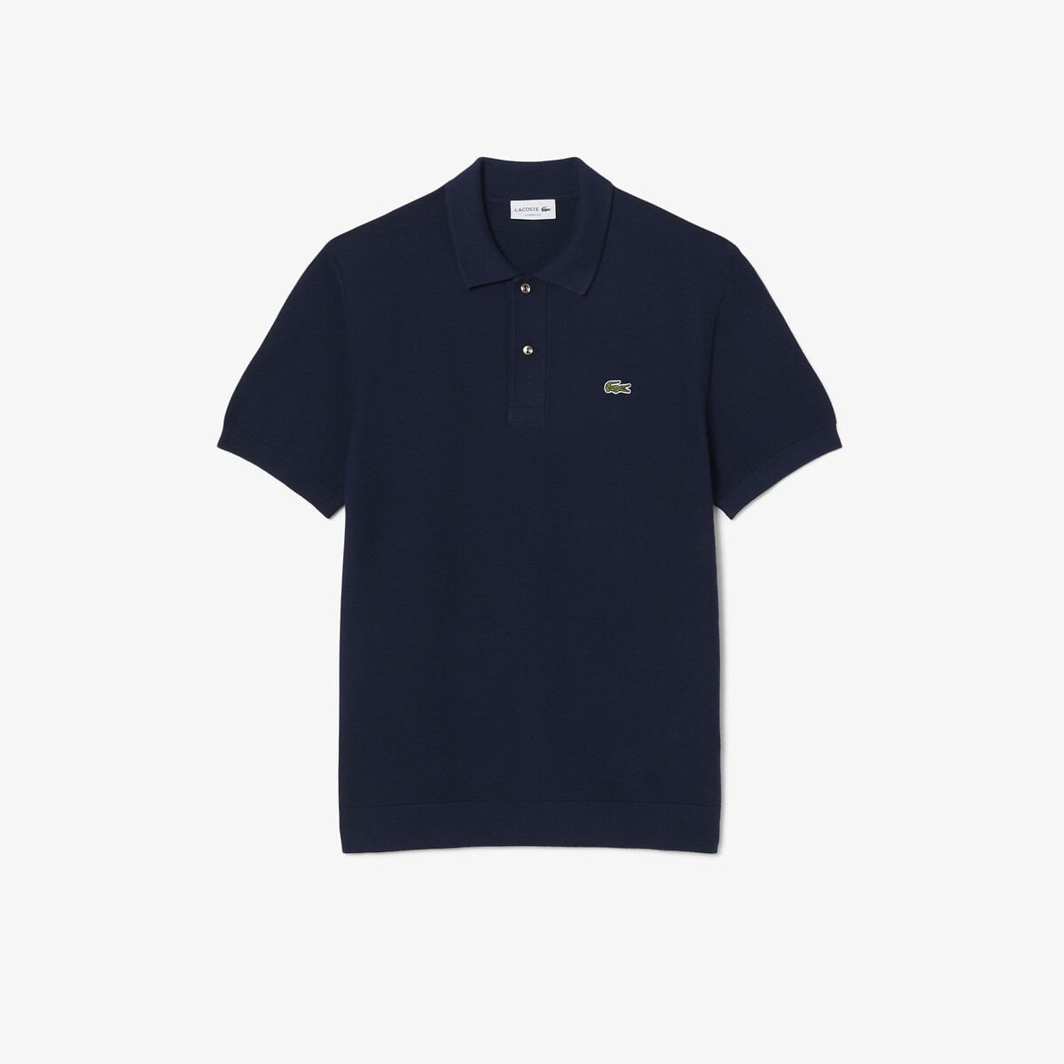 Cotton Fine Knit Garter Stitch Polo Jumper navy blue, LACOSTE