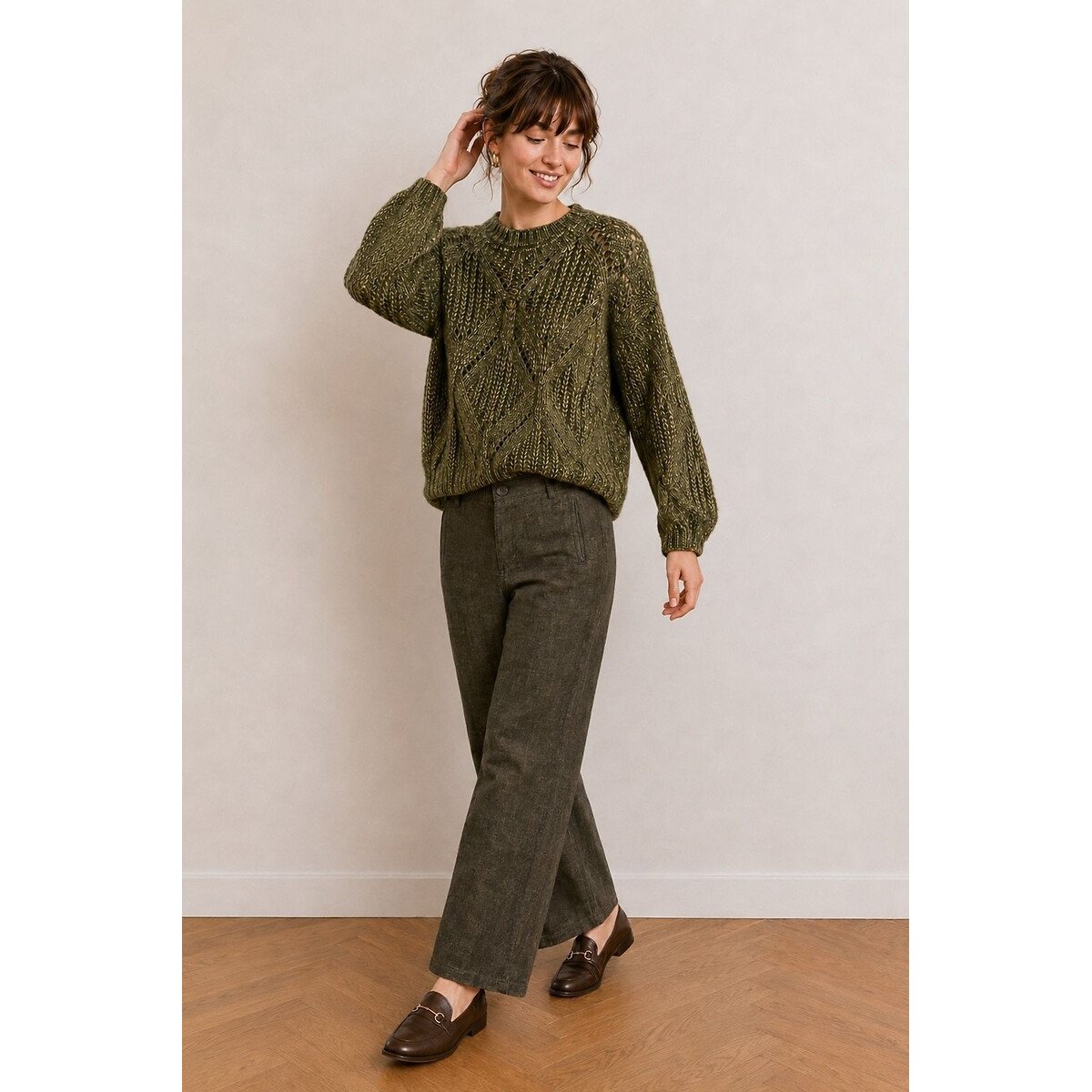 Pantalon large vert kaki, SEE U SOON