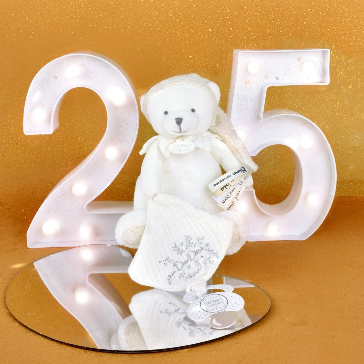 Peluche attache-sucette blanc, DOUDOU ET COMPAGNIE