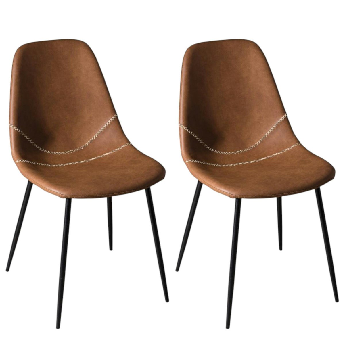 Chaise à couture apparente (lot de 2) TIM marron, PIER IMPORT