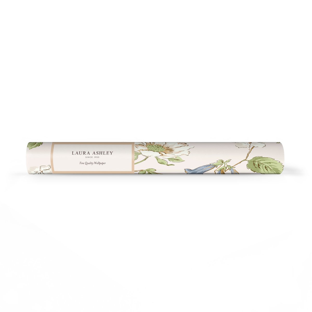 Papier peint Fleurs de capucine Pennywell Grove bleu, vert, beige, LAURA ASHLEY