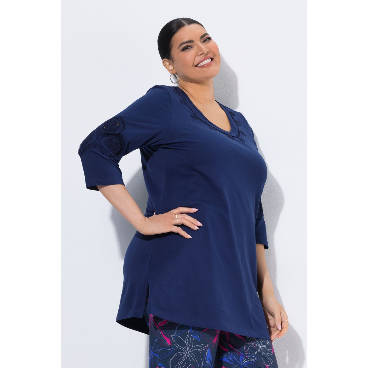 T-shirt manches 3/4 bleu encre, ULLA POPKEN