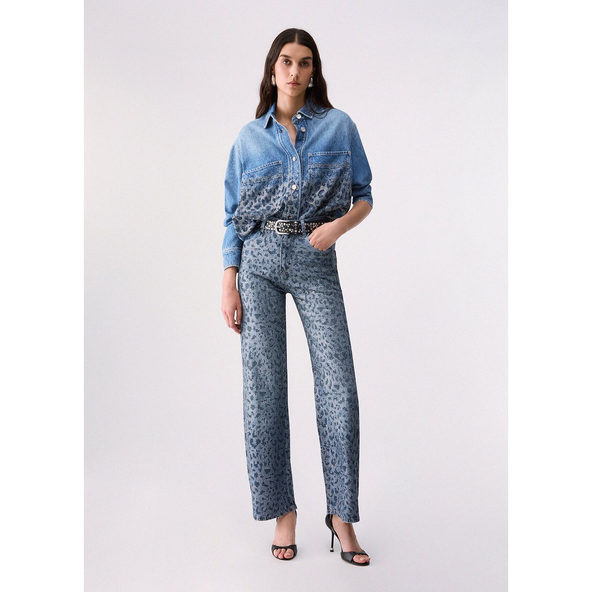 Surchemise en denim avec strass animalier denim bleu, LIU JO