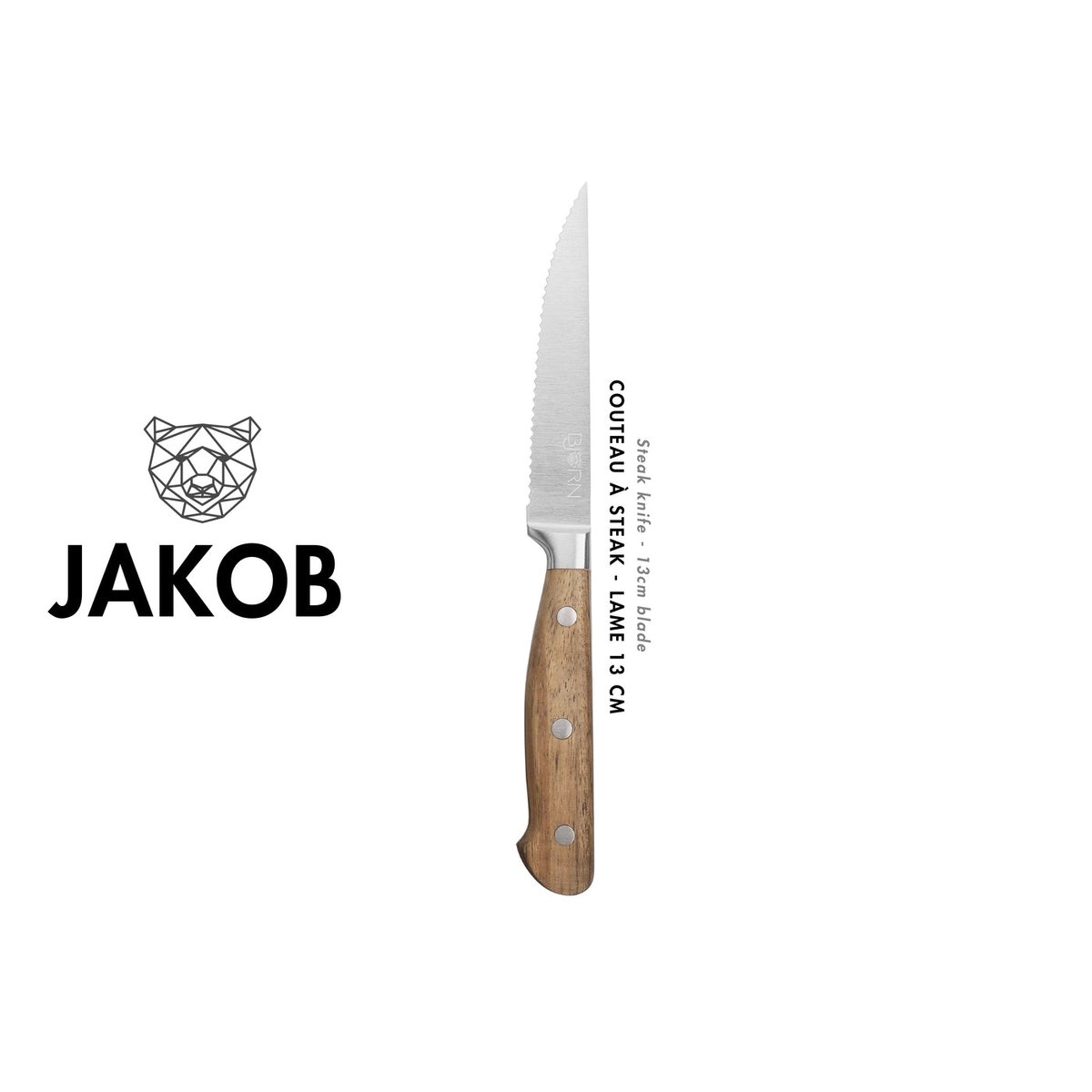 Lot de 6 couteaux à steak en inox, NUDE inox mat et bois, BJORN