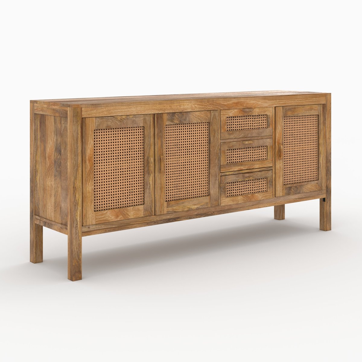 Buffet 3 portes et 3 tiroirs en bois de manguier et cannage - TIKI marron clair, MAISON PAVANE