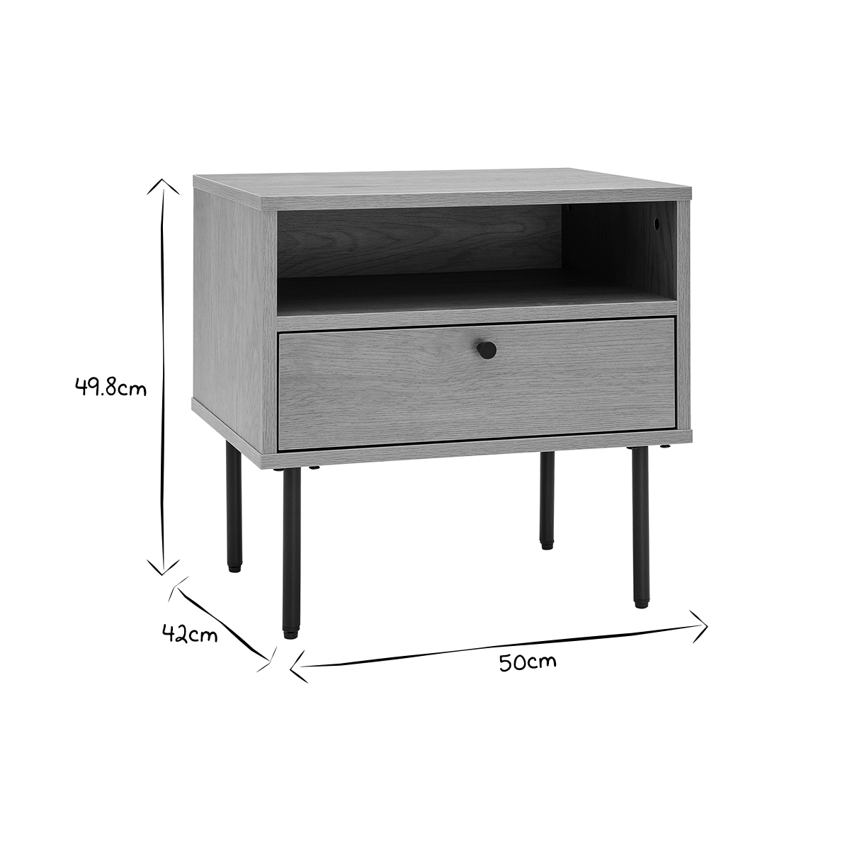 Table de chevet avec rangements finition bois clair chêne et métal noir PERNELLE chêne clair, MILIBOO