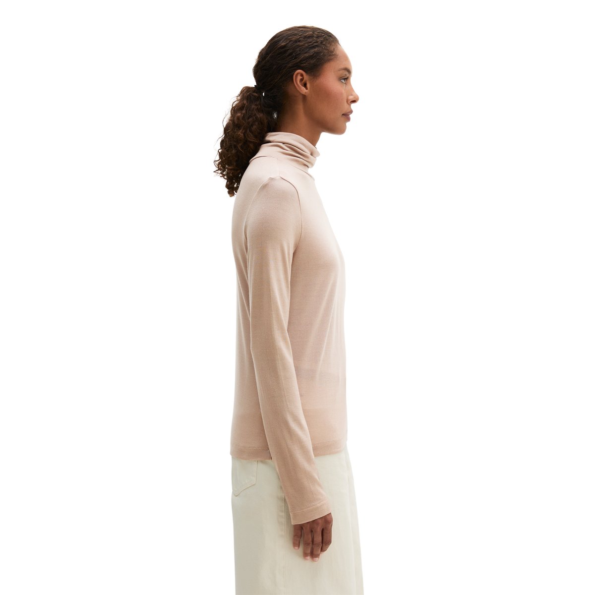 T-shirt long à col roulé regular en TENCEL™ Lyocell gris, MARC O'POLO