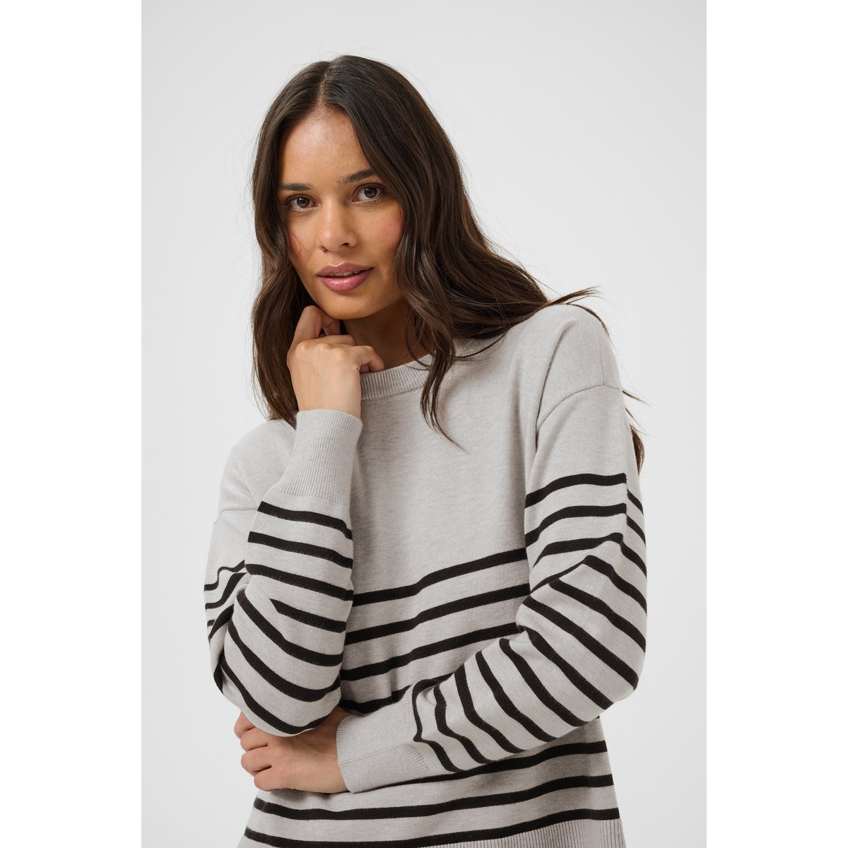 Pullover tricoté gris grey melange/black stripe, KAFFE