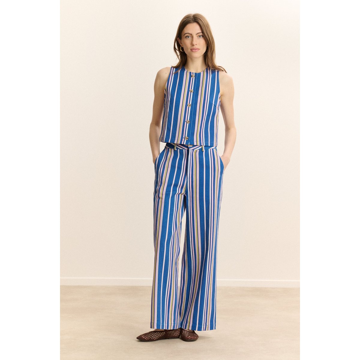 Pantalon à rayures en denim VICTORINE bleu, GARANCE PARIS