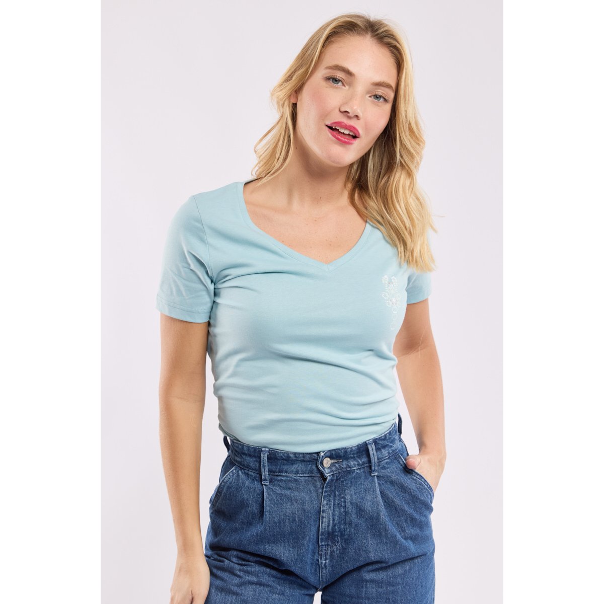 T-shirt col V en coton léger homard fleuri/d97, ARMOR-LUX