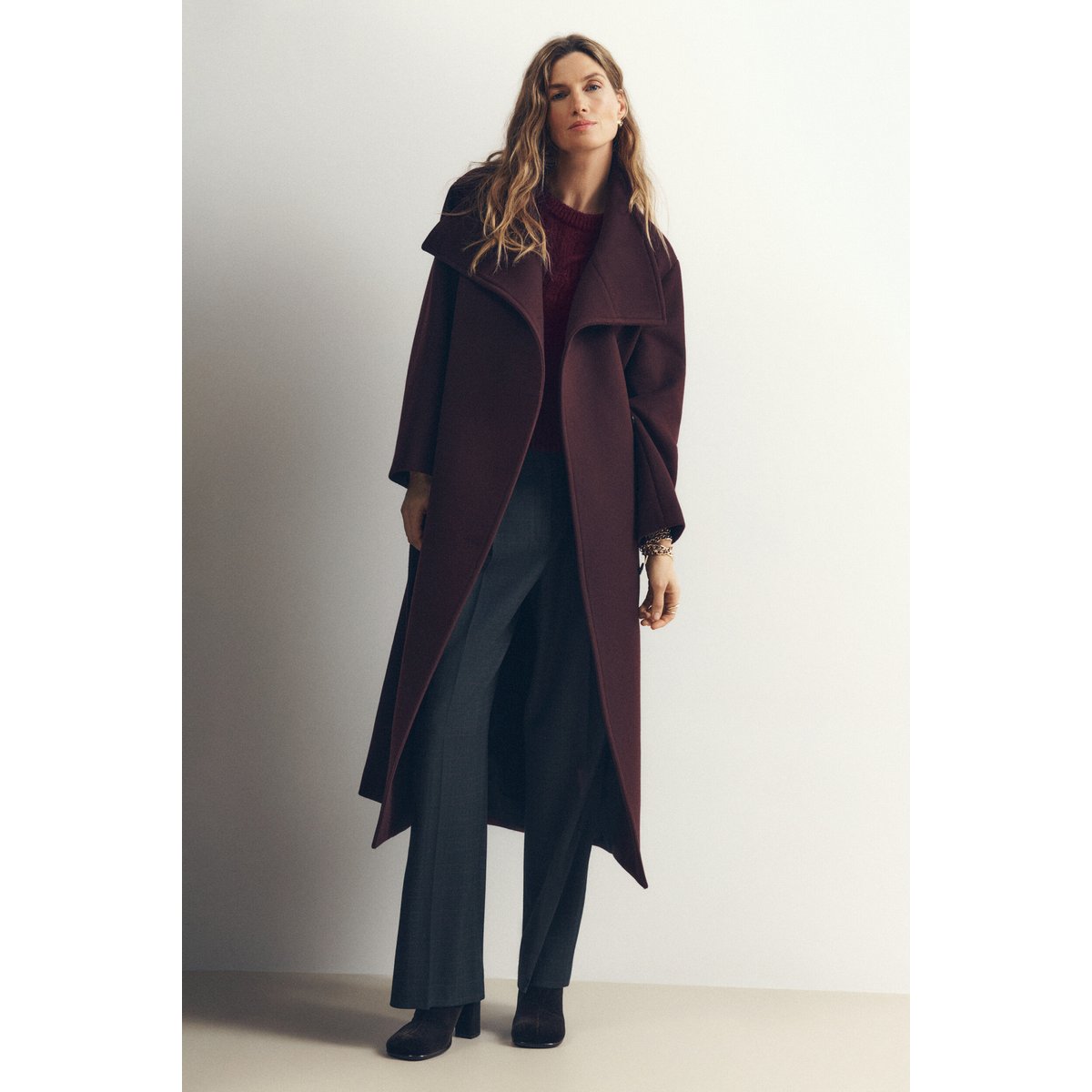 Manteau long droit GROMEO prune, CAROLL