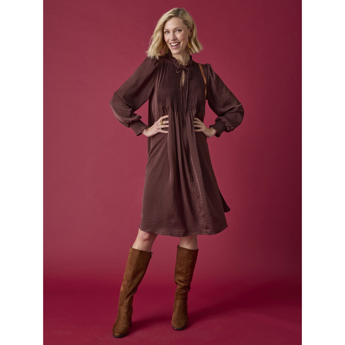 Robe ample manches longues chocolat, DAXON