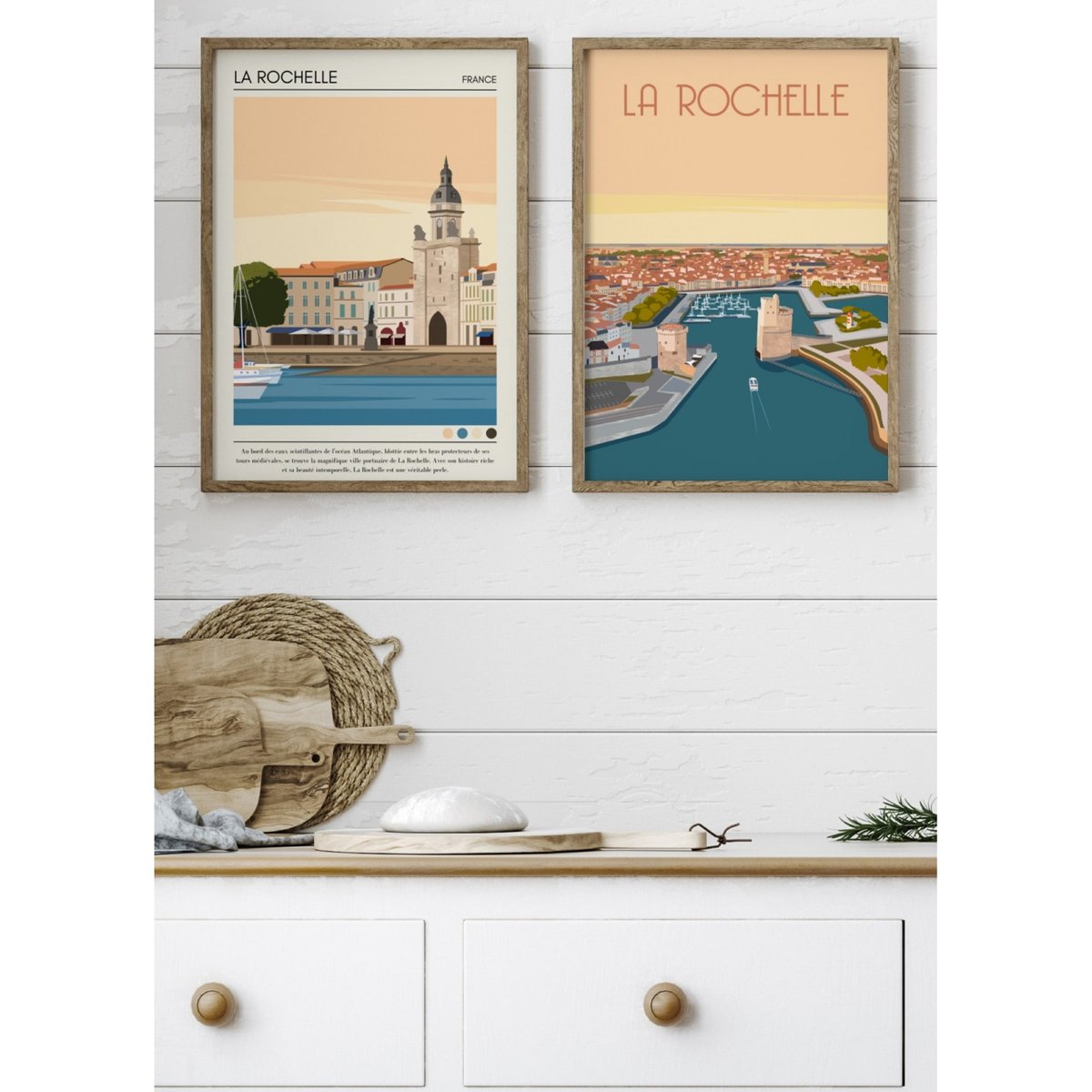 Affiche ville La Rochelle Vintage blanc, L'AFFICHERIE